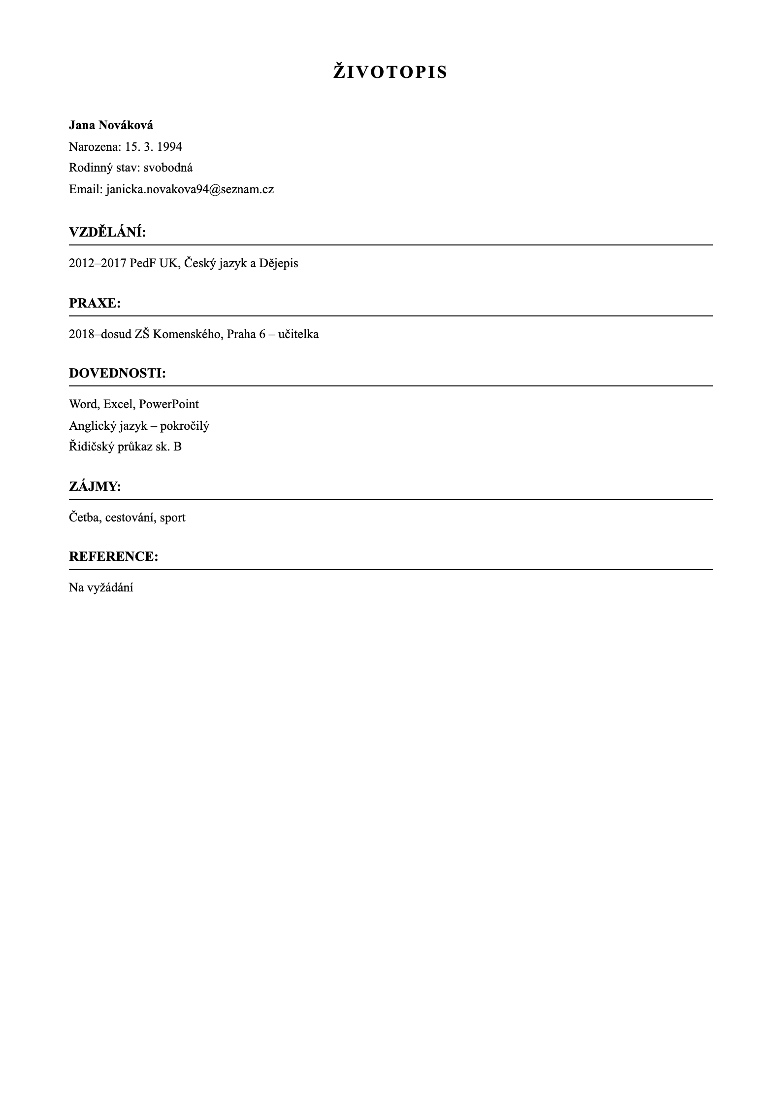 Ukázka CV úroveň 2/10 — typický životopis z Wordu