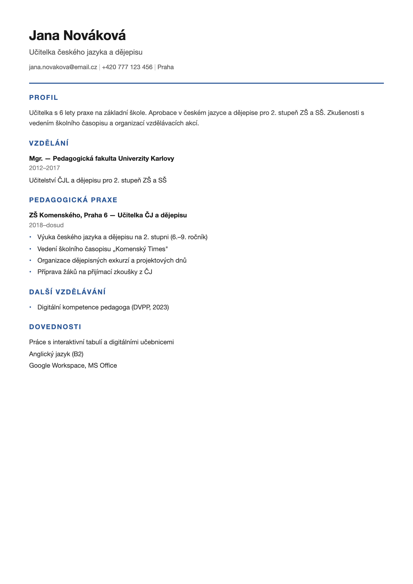Ukázka CV úroveň 6/10 — solidní základ s pomocí AI