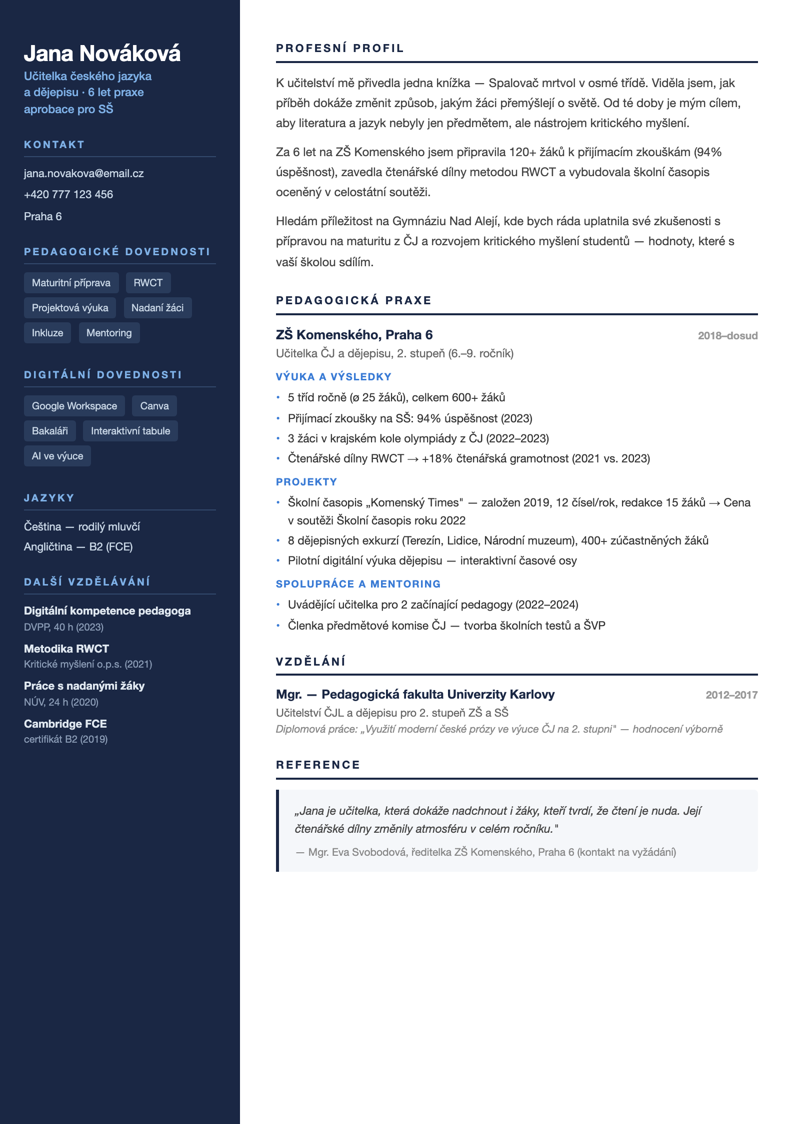 Ukázka CV úroveň 10/10 — CV, které ředitel odloží na hromádku ANO